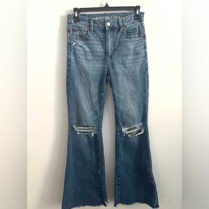 American Eagle Jeans Next level Stretch Sz 0 Distressed Super high Rise Bootcut